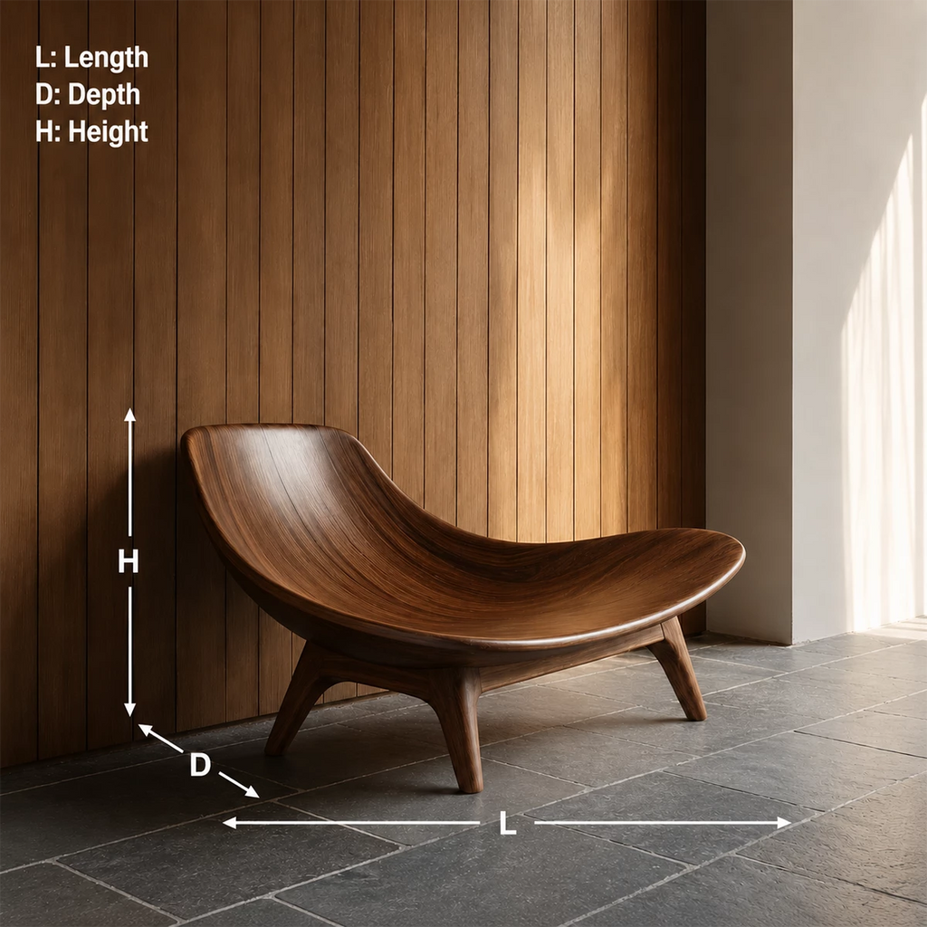Sculptural Wood Lounge Chair – Organic Natural Wood Chaise for Modern Interior