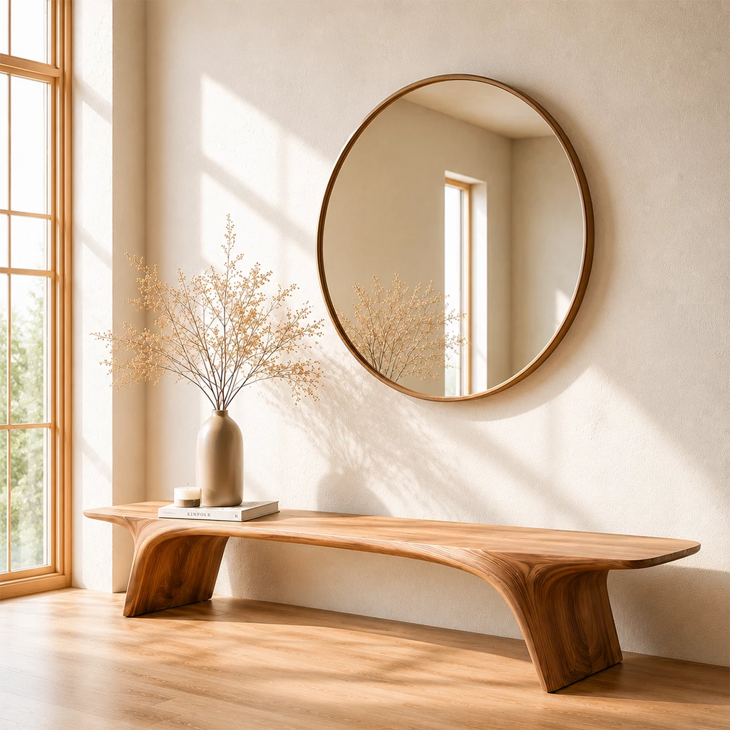 Organic Live Edge Wood Bench – Natural Wood Entryway Bench for Modern Interior