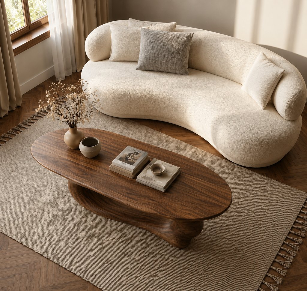 Organic Wave Wood Coffee Table – Sculptural Natural Wood Center Table for Modern Living Room