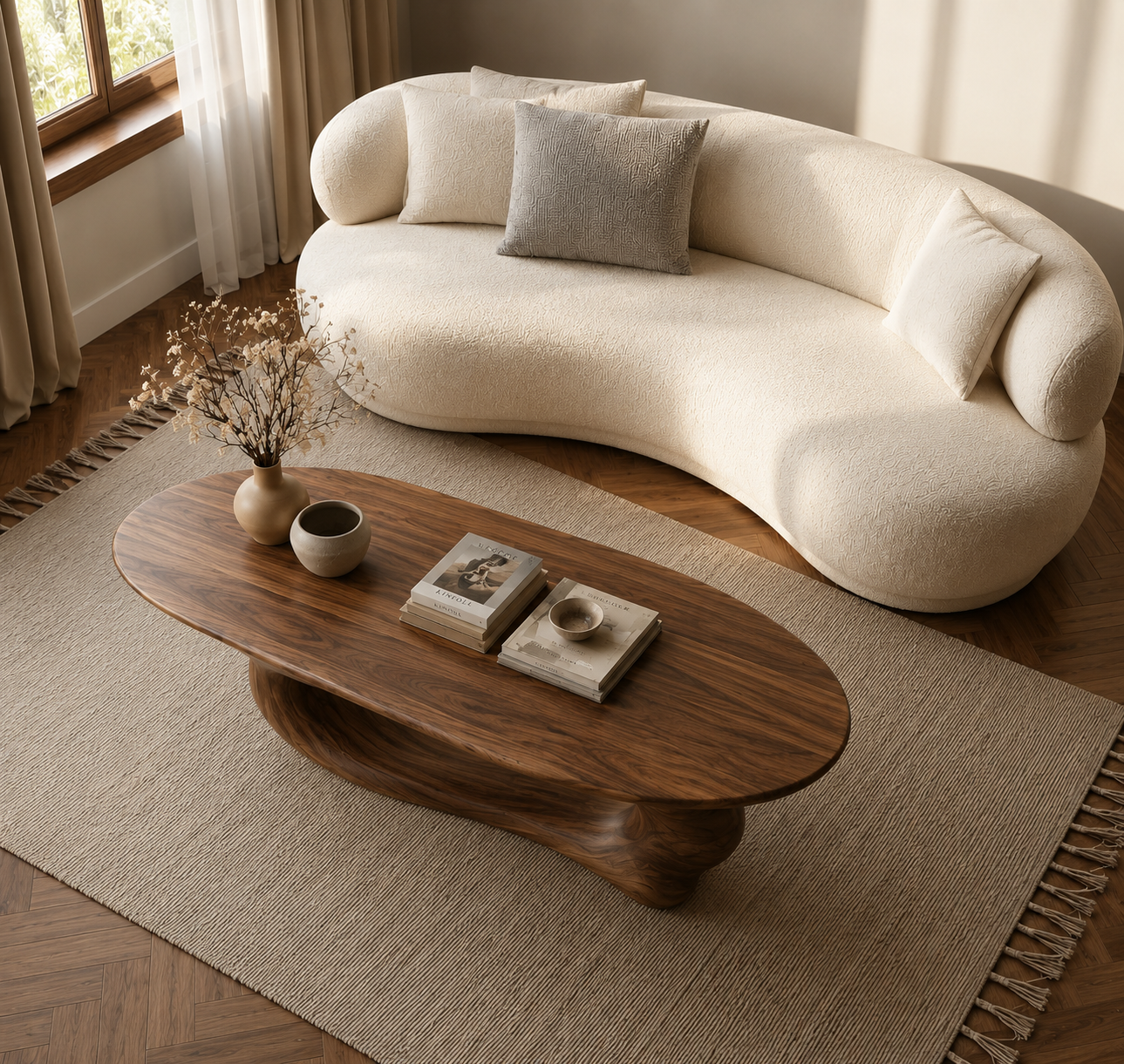 Organic Wave Wood Coffee Table – Sculptural Natural Wood Center Table for Modern Living Room