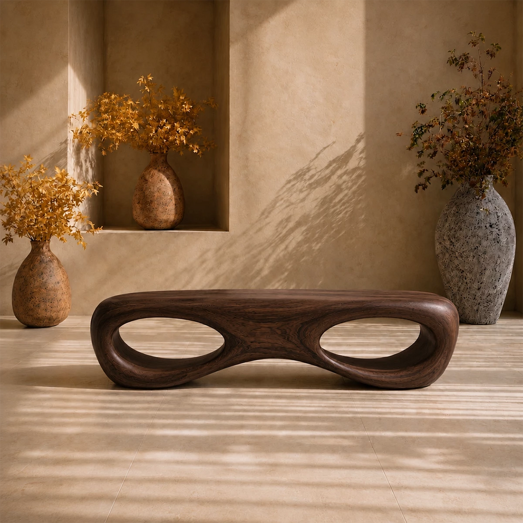 Sculptural Oval Wood Bench – Organic Natural Wood Bench for Modern Interior