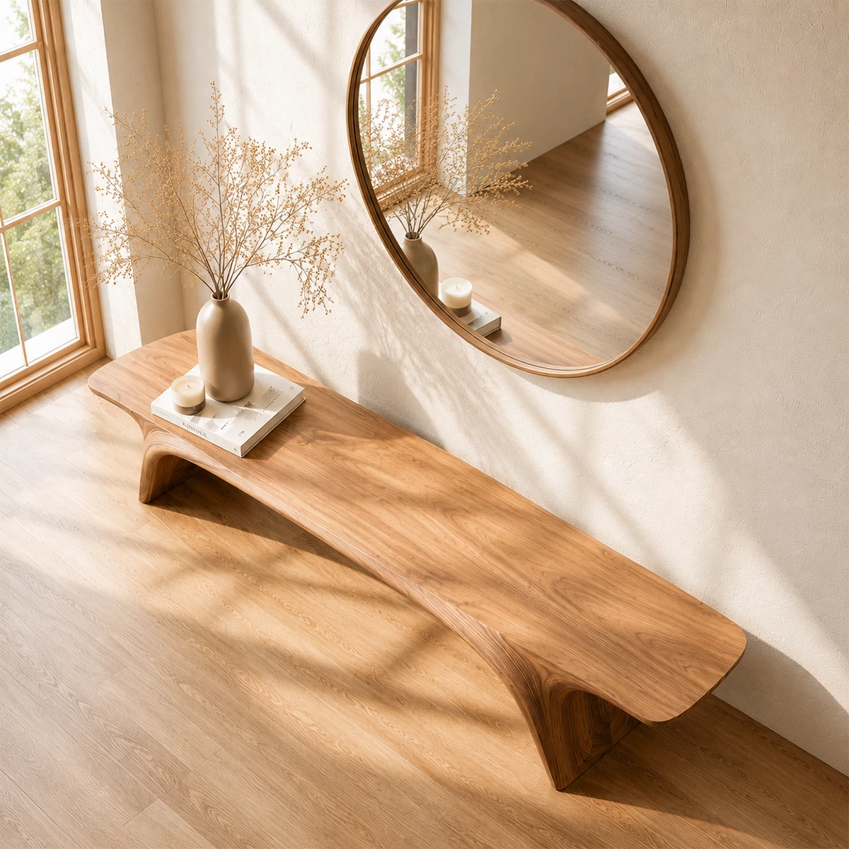 Organic Live Edge Wood Bench – Natural Wood Entryway Bench for Modern Interior