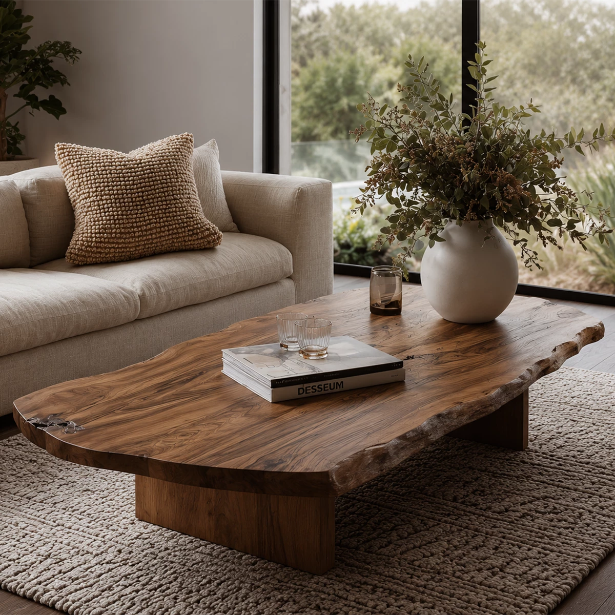 Flowing Sculptural Modern Coffee Table Crafted from Natural Solid Wood
