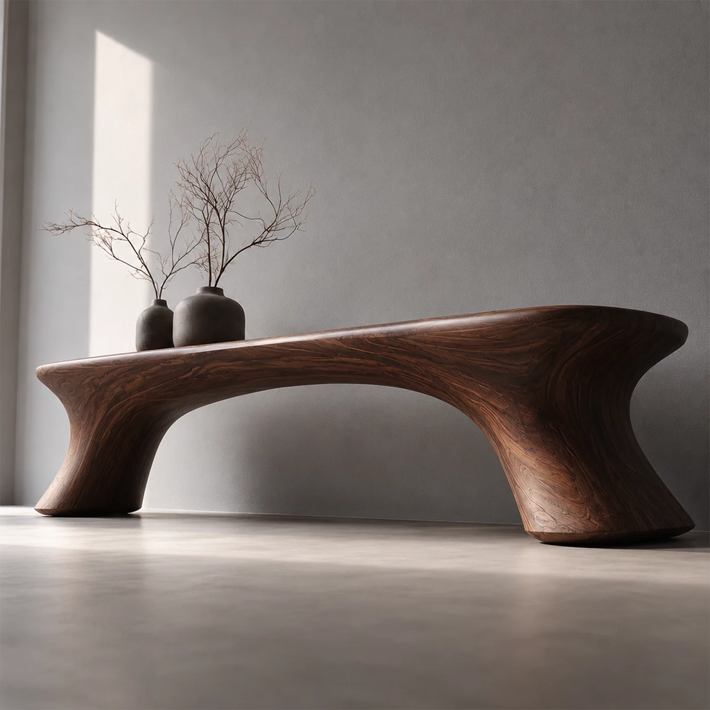 Organic Curved Wood Bench – Natural Wood Entryway Bench for Modern Interior