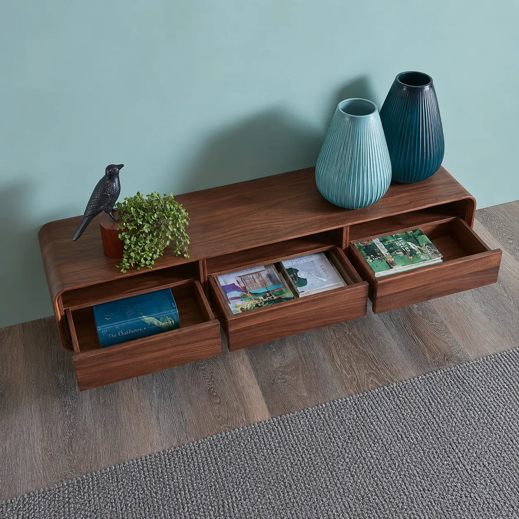 Mid Century Natural Solid Wood TV Stand with Rounded Frame Design
