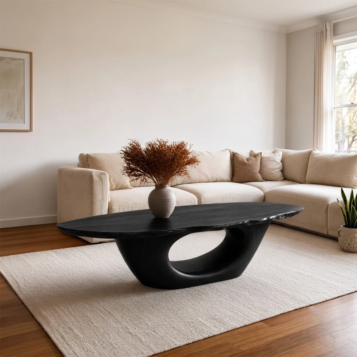Sculptural Natural Solid Wood Coffee Table for Living Room