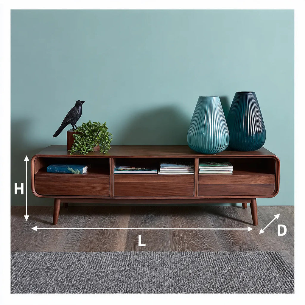 Mid Century Natural Solid Wood TV Stand with Rounded Frame Design