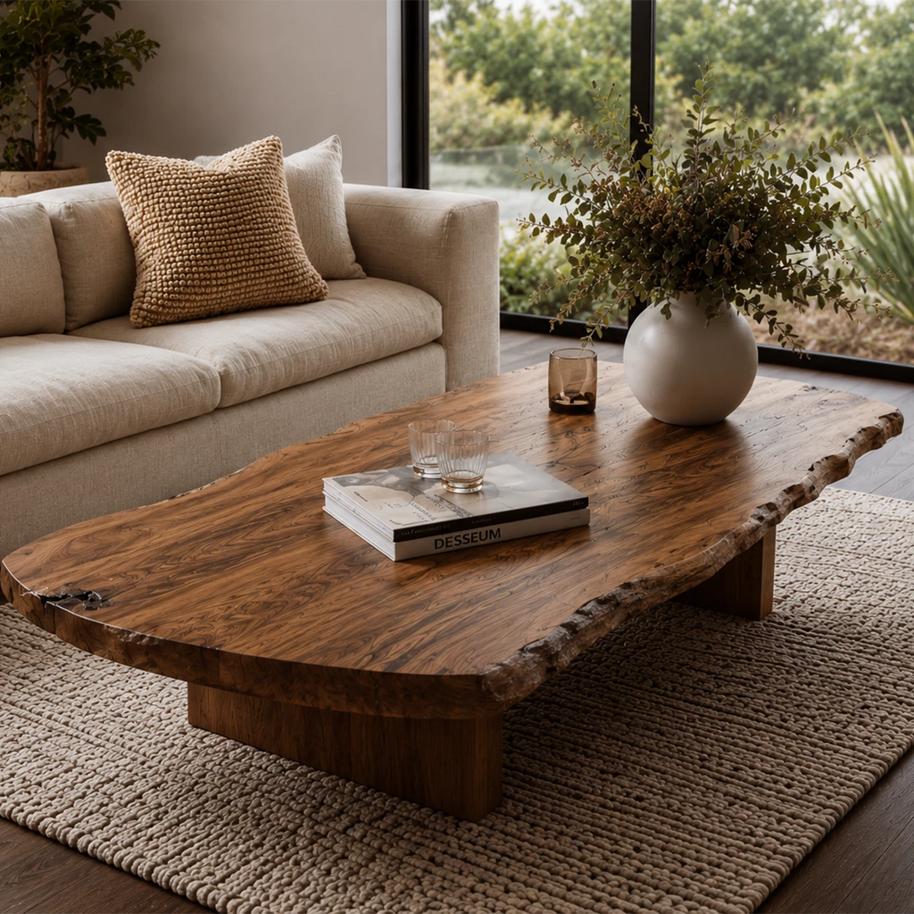 Flowing Sculptural Modern Coffee Table Crafted from Natural Solid Wood