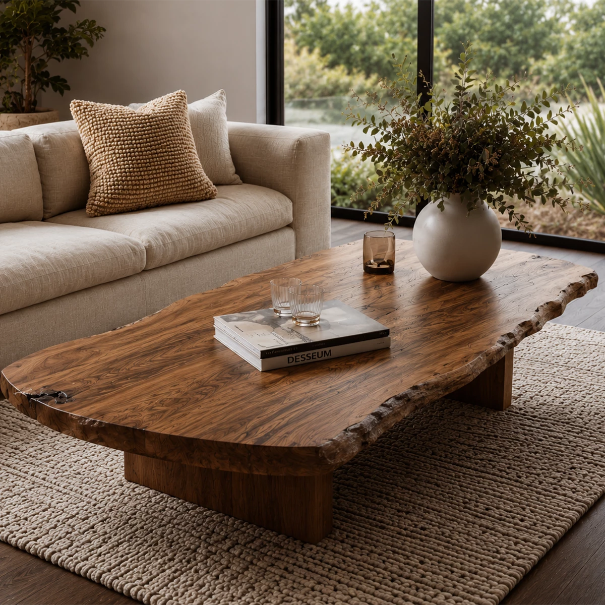 Flowing Sculptural Modern Coffee Table Crafted from Natural Solid Wood