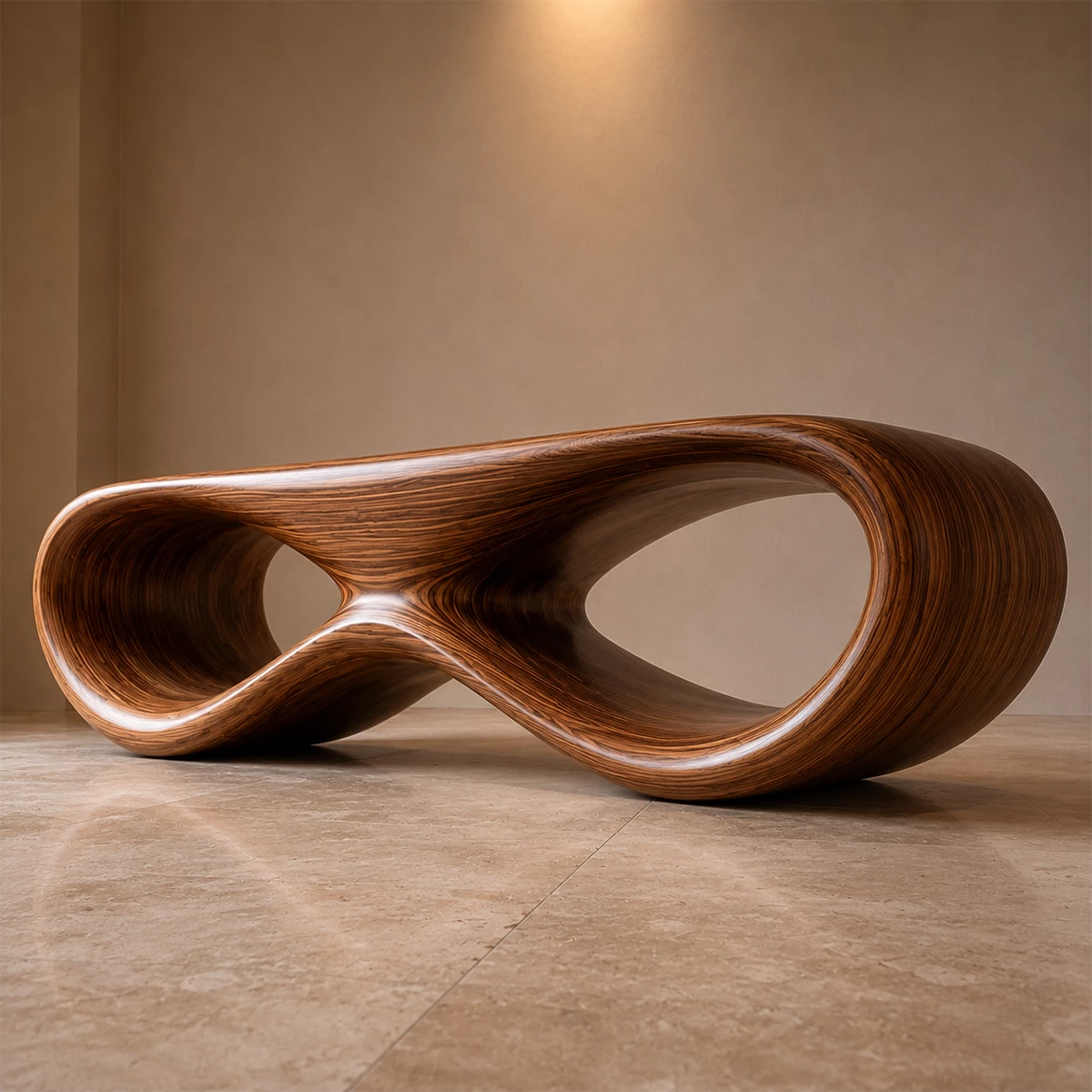 Sculptural Wave Wood Bench – Organic Natural Wood Bench for Modern Interior