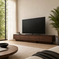 Floating Look Natural Solid Wood TV Stand with Four Door Storage Design