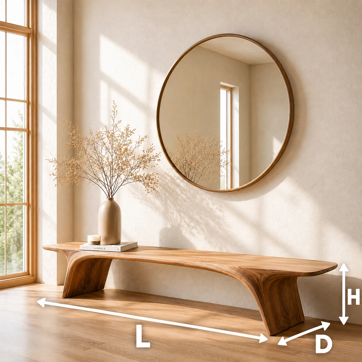 Organic Live Edge Wood Bench – Natural Wood Entryway Bench for Modern Interior