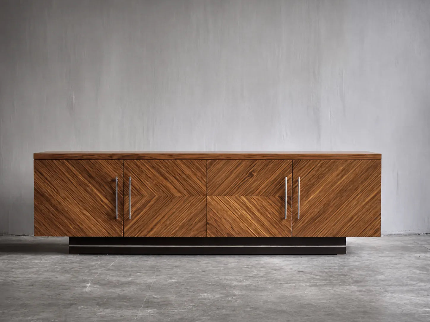 Geometric Natural Solid Wood TV Stand with Chevron Door Design