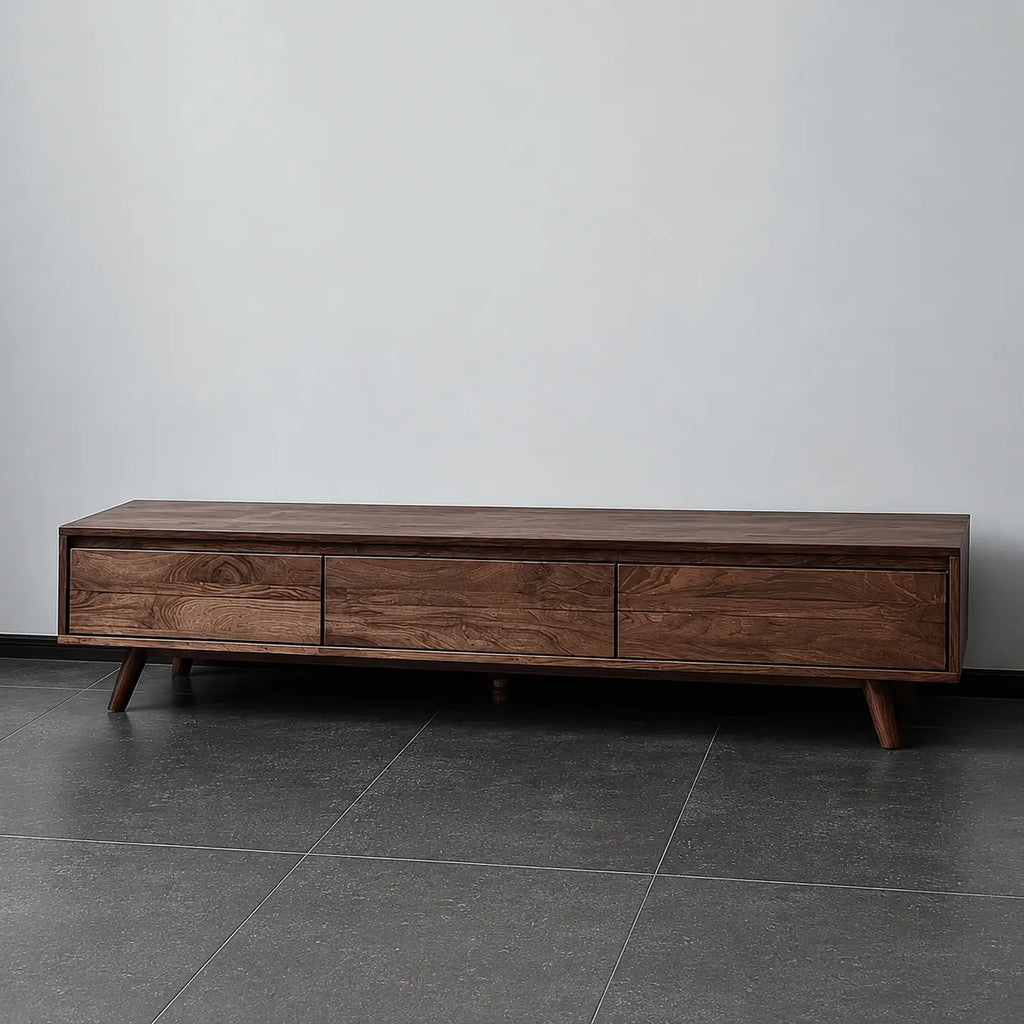 Minimalist Natural Solid Wood TV Stand with Six Drawer Storage Design