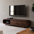 Natural Solid Wood TV Stand Rounded Modern Style