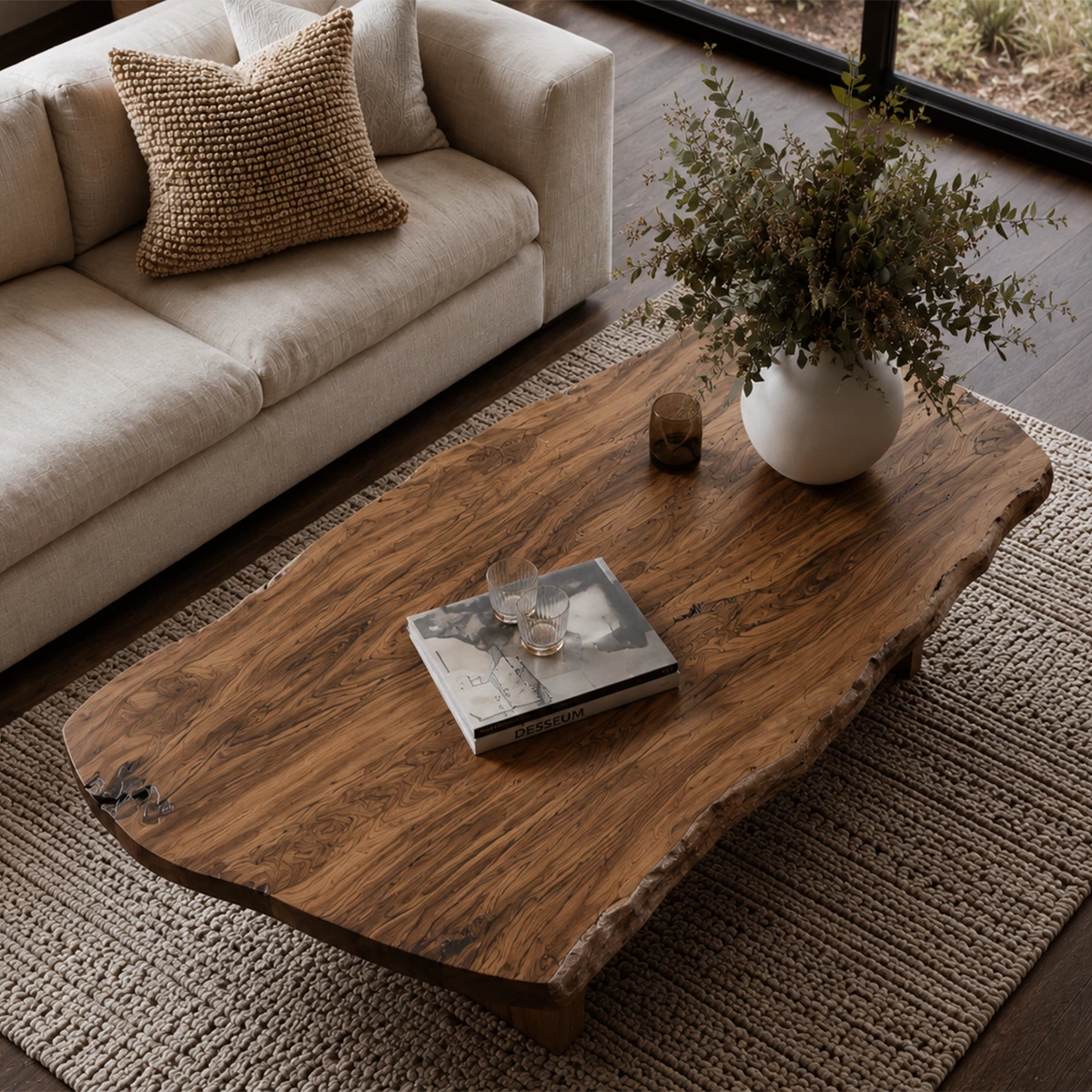 Flowing Sculptural Modern Coffee Table Crafted from Natural Solid Wood
