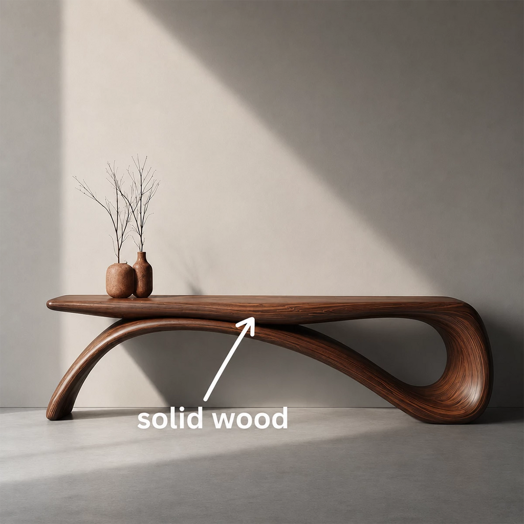 Sculptural Wave Wood Console Table – Organic Natural Wood Console for Modern Interior