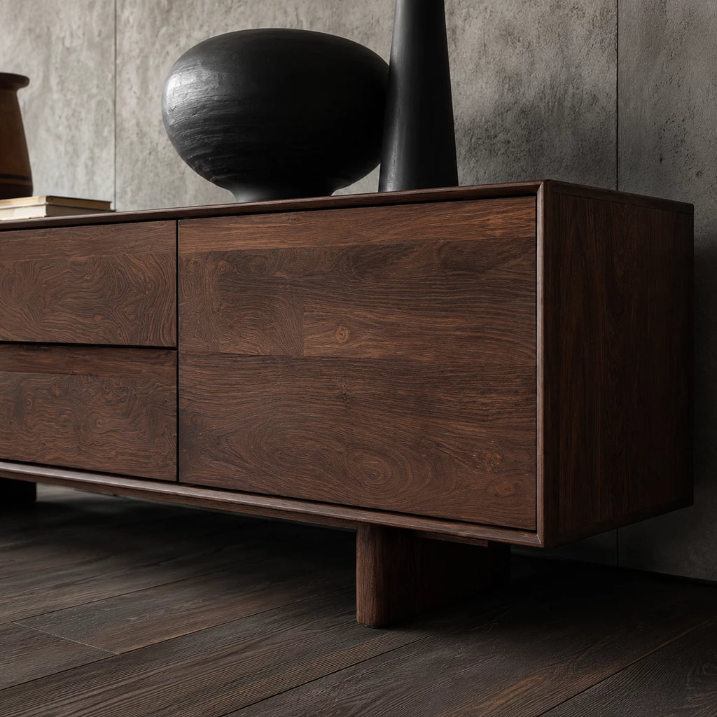 Minimalist Natural Solid Wood TV Stand with Drawer and Cabinet Storage