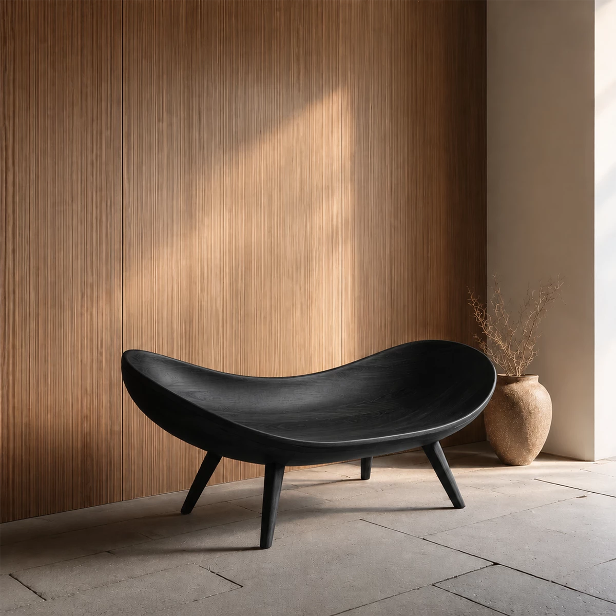 Sculptural Wood Lounge Chair – Organic Natural Wood Chaise for Modern Interior