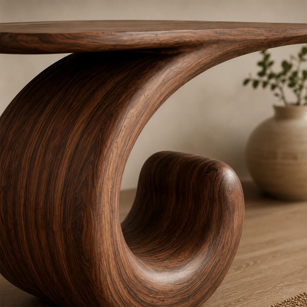 Sculptural Spiral Console Table in Natural Solid Wood