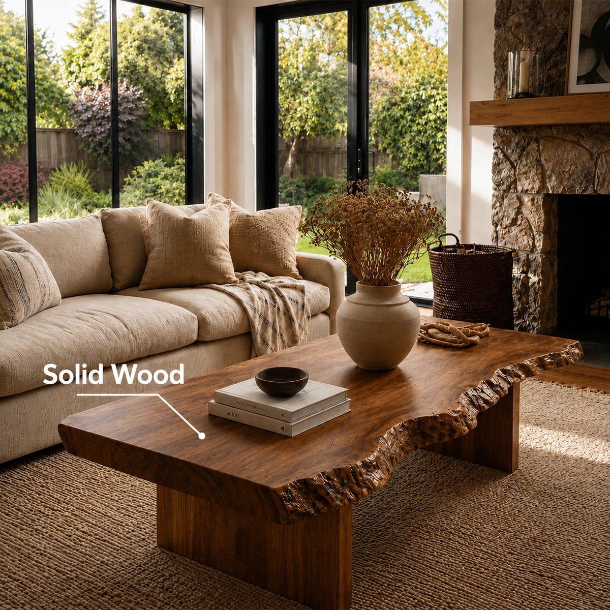 Live Edge Modern Coffee Table Crafted from Natural Solid Wood