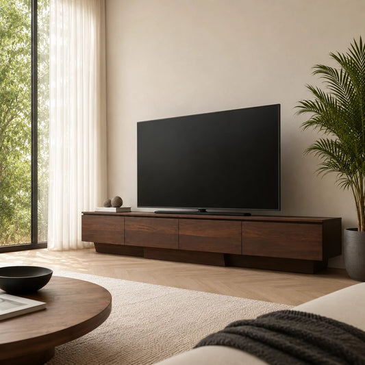 Floating Look Natural Solid Wood TV Stand with Four Door Storage Design - Echotimber