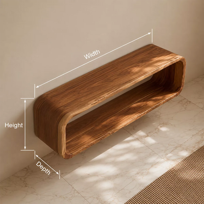 Floating Solid Wood Bathroom Vanity With Rounded Open Shelf And Natural Wood Grain - Livewoodcraft - 10