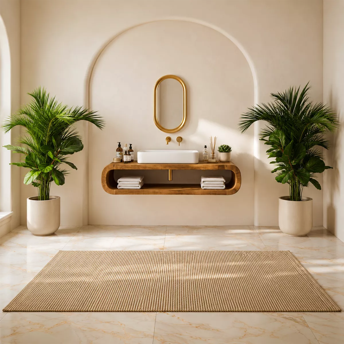 Floating Solid Wood Bathroom Vanity With Rounded Open Shelf And Natural Wood Grain - Livewoodcraft - 8048 - 9