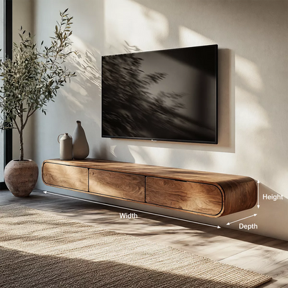 Floating Solid Wood TV Stand With Rounded Edges And Hidden Drawer Storage For Living Room - Livewoodcraft - 10