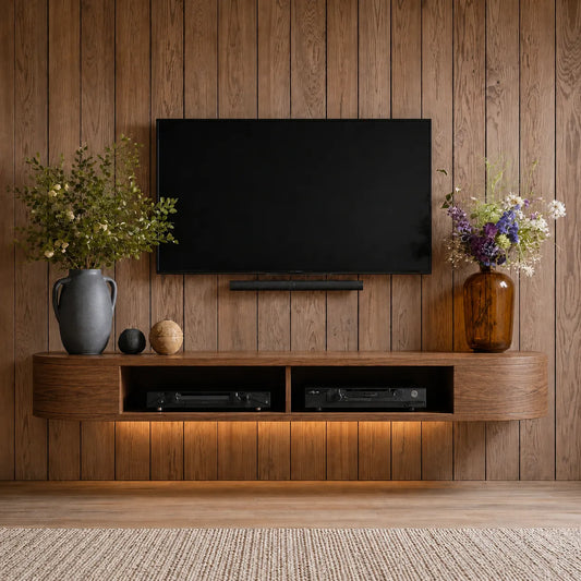 Floating Wall Mounted TV Stand with Rounded Edge Design - Echotimber