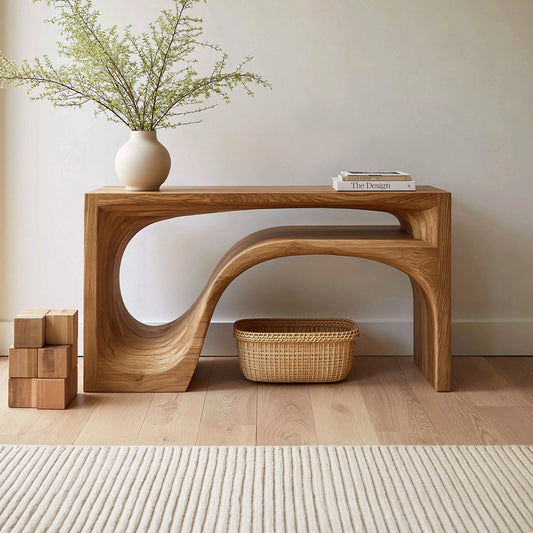 Flow Arch Natural Solid Wood Console Table with Open Storage Shelf - Echotimber