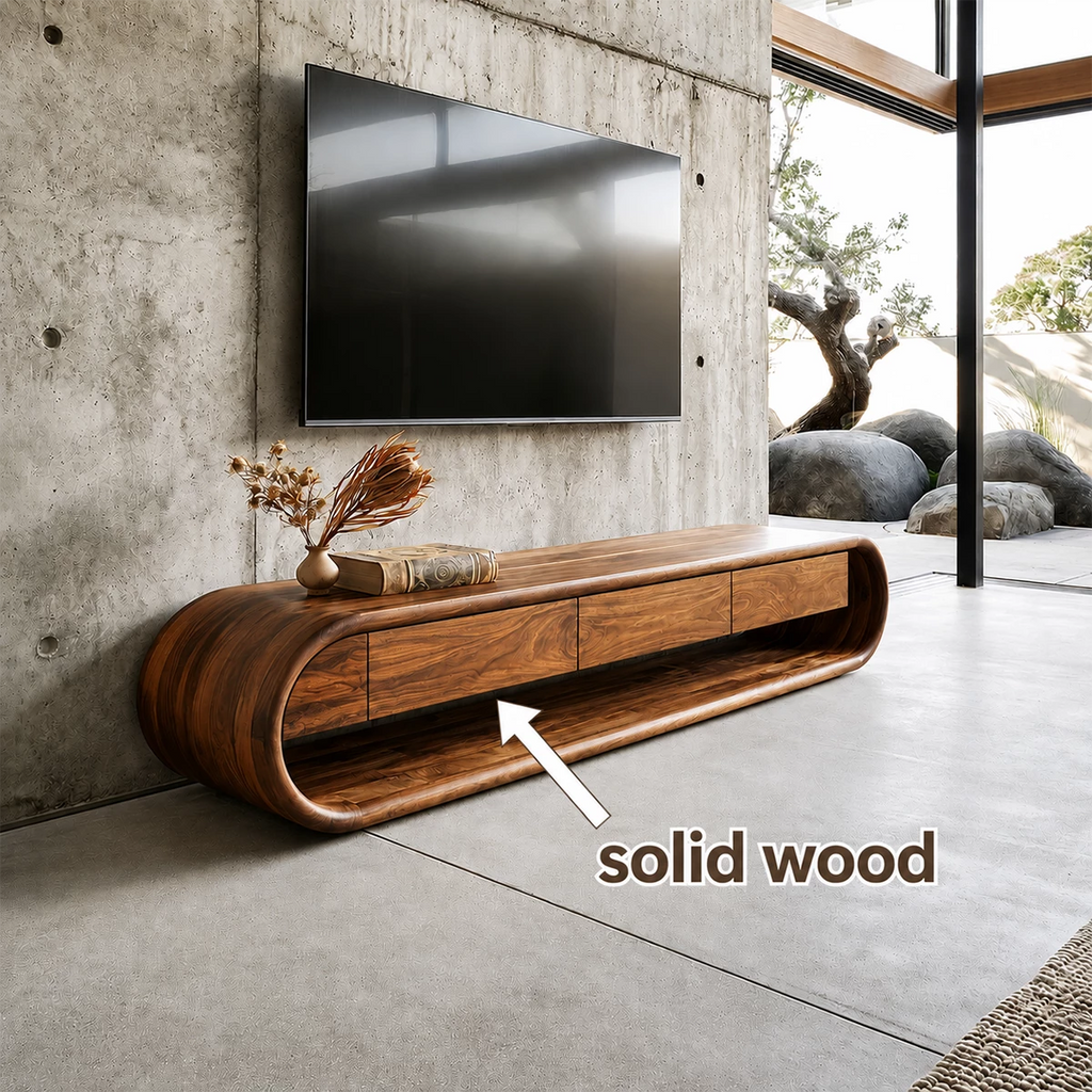 Natural Solid Wood TV Stand Sculptural Loop Modern Style