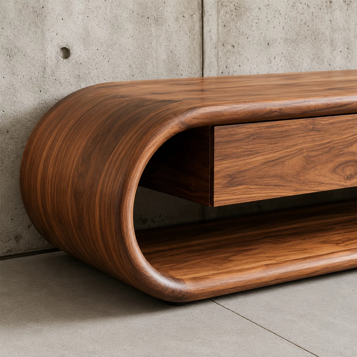 Natural Solid Wood TV Stand Sculptural Loop Modern Style