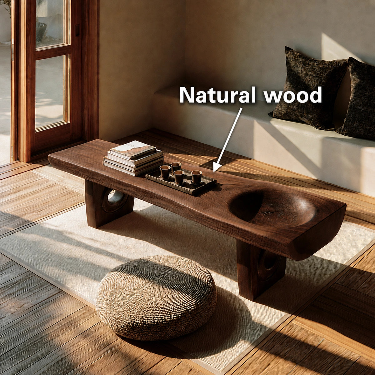 Handcrafted Solid Walnut Coffee Table with Carved Bowl | Sculptural Modern Living Room Table - Livewoodcraft - 10