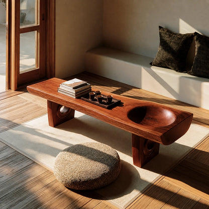 Handcrafted Solid Walnut Coffee Table with Carved Bowl | Sculptural Modern Living Room Table - Livewoodcraft - 2