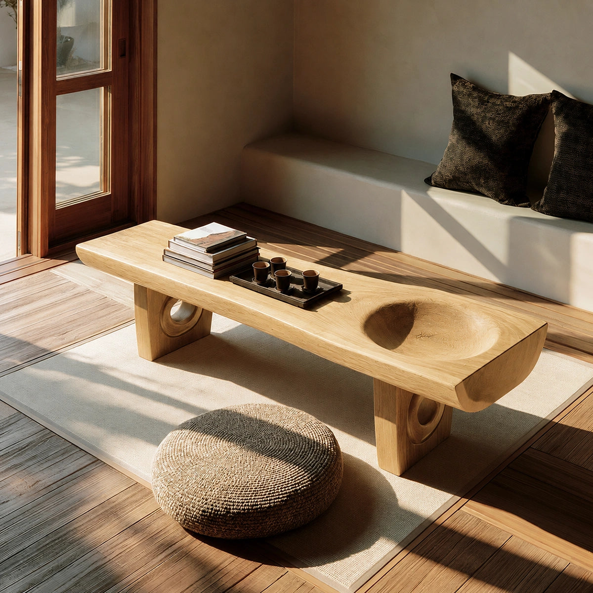 Handcrafted Solid Walnut Coffee Table with Carved Bowl | Sculptural Modern Living Room Table - Livewoodcraft - 3