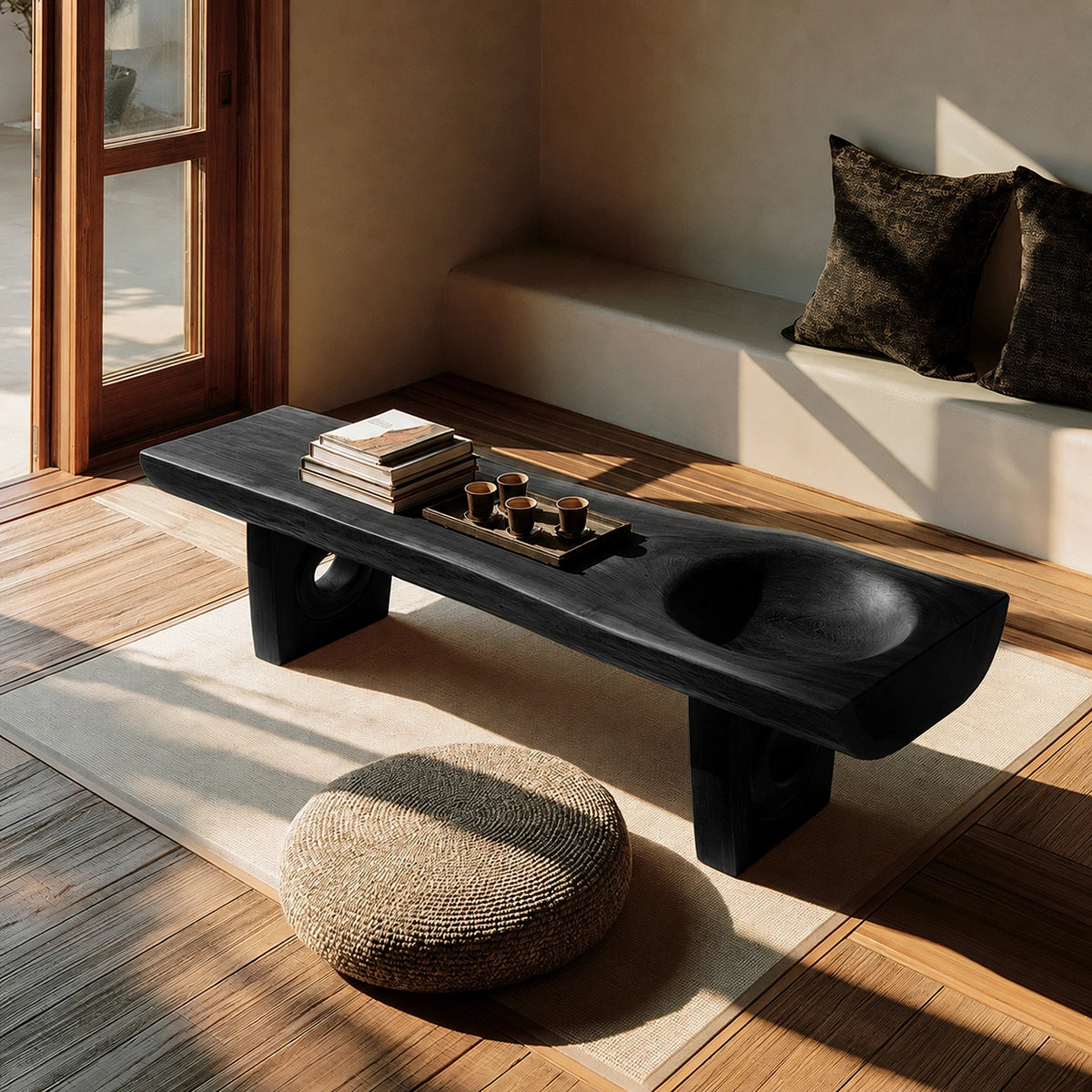 Handcrafted Solid Walnut Coffee Table with Carved Bowl | Sculptural Modern Living Room Table - Livewoodcraft - 4