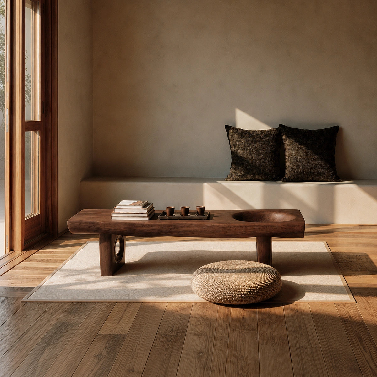 Handcrafted Solid Walnut Coffee Table with Carved Bowl | Sculptural Modern Living Room Table - Livewoodcraft - 6