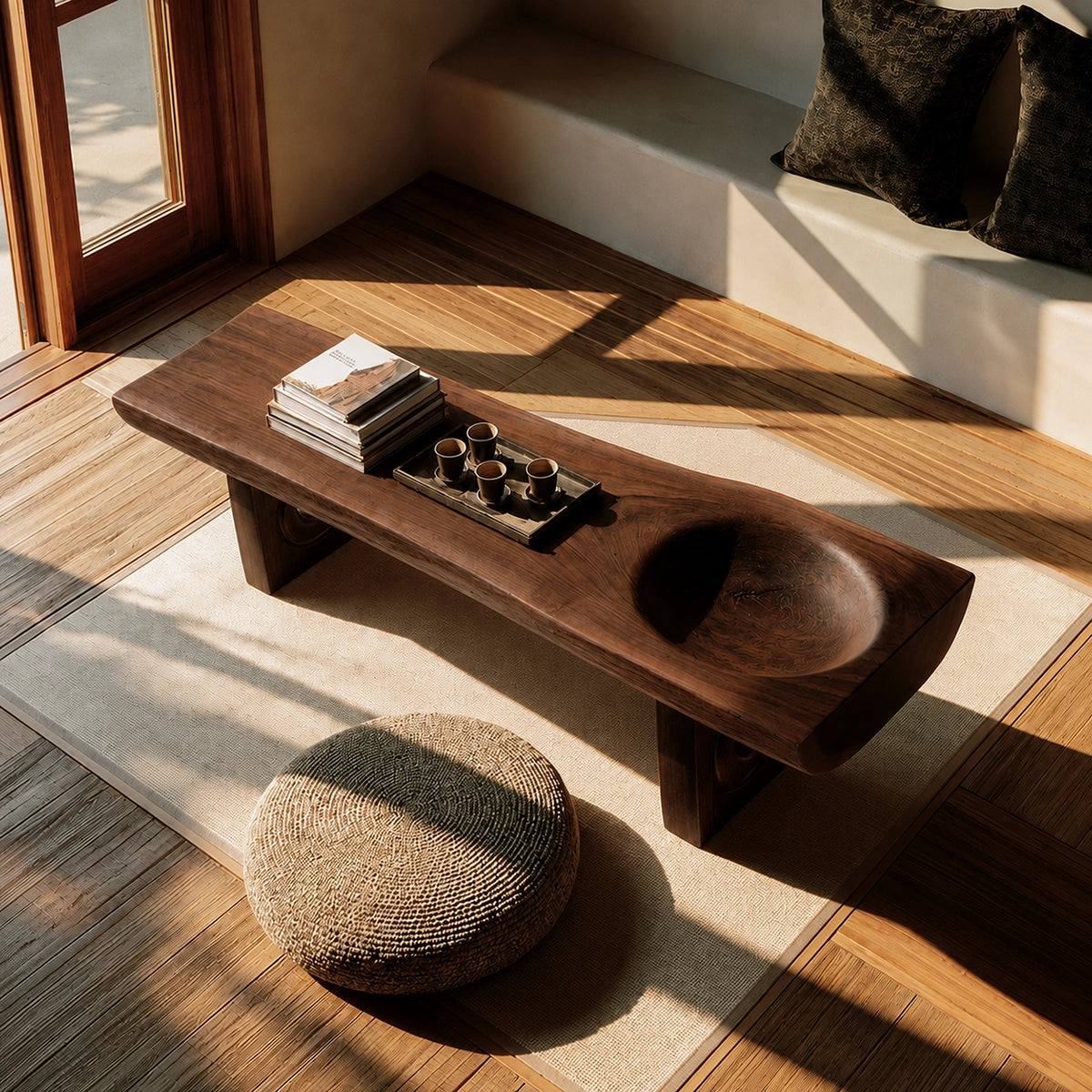 Handcrafted Solid Walnut Coffee Table with Carved Bowl | Sculptural Modern Living Room Table - Livewoodcraft - 7