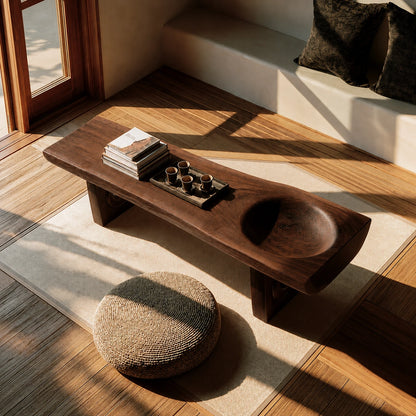 Handcrafted Solid Walnut Coffee Table with Carved Bowl | Sculptural Modern Living Room Table - Livewoodcraft - 7
