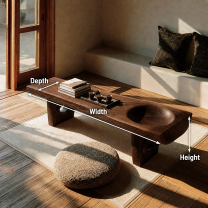Handcrafted Solid Walnut Coffee Table with Carved Bowl | Sculptural Modern Living Room Table - Livewoodcraft - 9