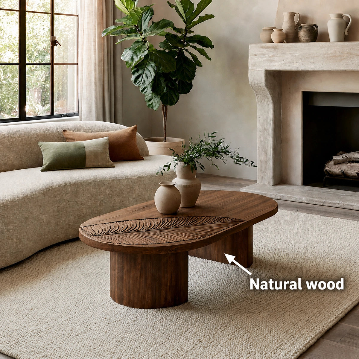 Handcrafted Solid Walnut Oval Coffee Table | Leaf Carved Modern Coffee Table for Living Room - Livewoodcraft - 10