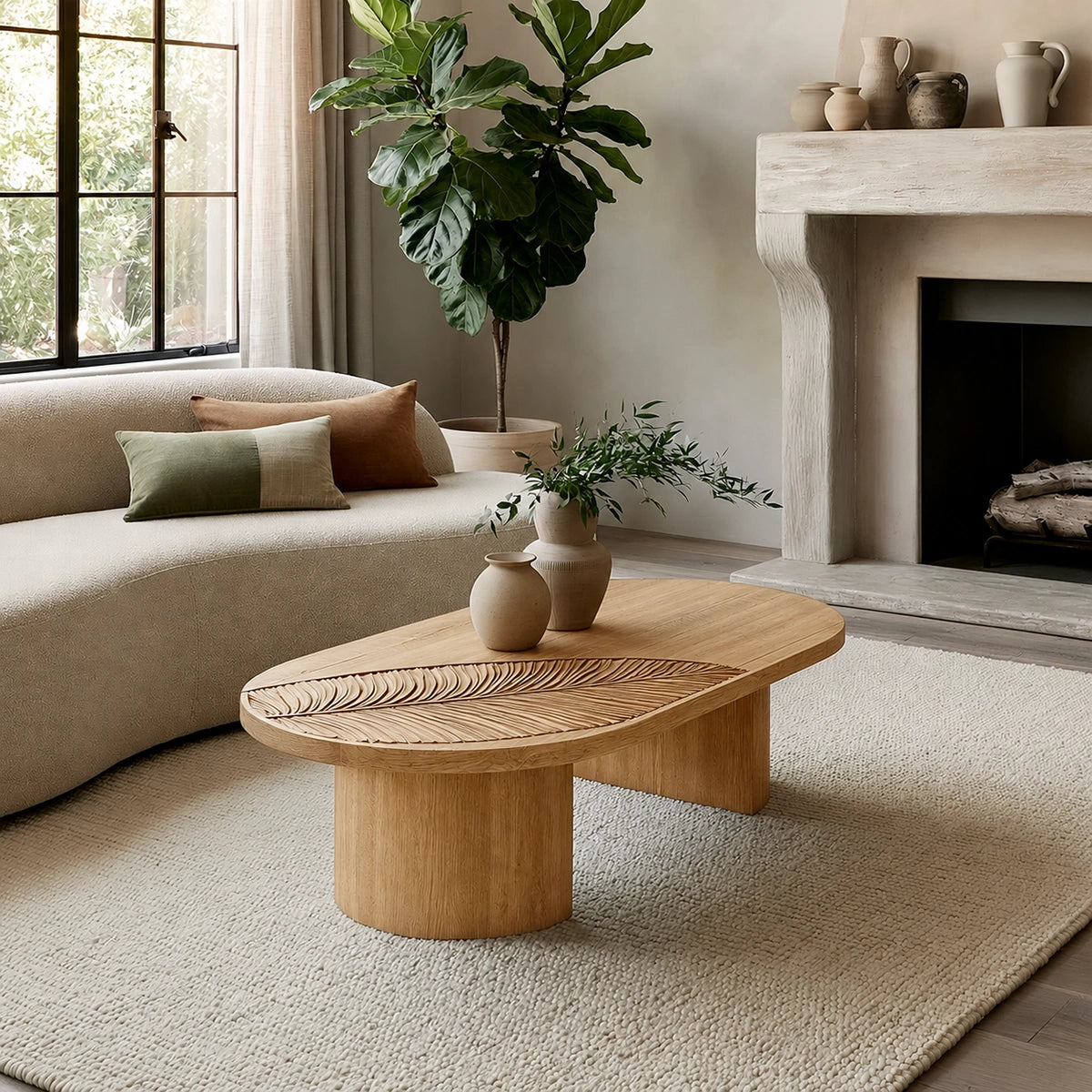 Handcrafted Solid Walnut Oval Coffee Table | Leaf Carved Modern Coffee Table for Living Room - Livewoodcraft - 3