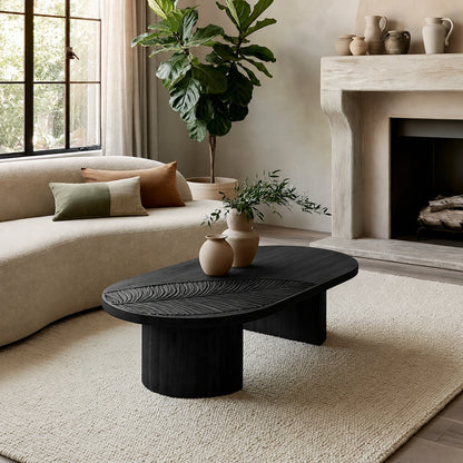 Handcrafted Solid Walnut Oval Coffee Table | Leaf Carved Modern Coffee Table for Living Room - Livewoodcraft - 4