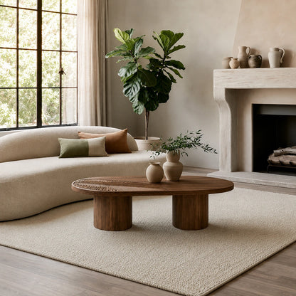 Handcrafted Solid Walnut Oval Coffee Table | Leaf Carved Modern Coffee Table for Living Room - Livewoodcraft - 6