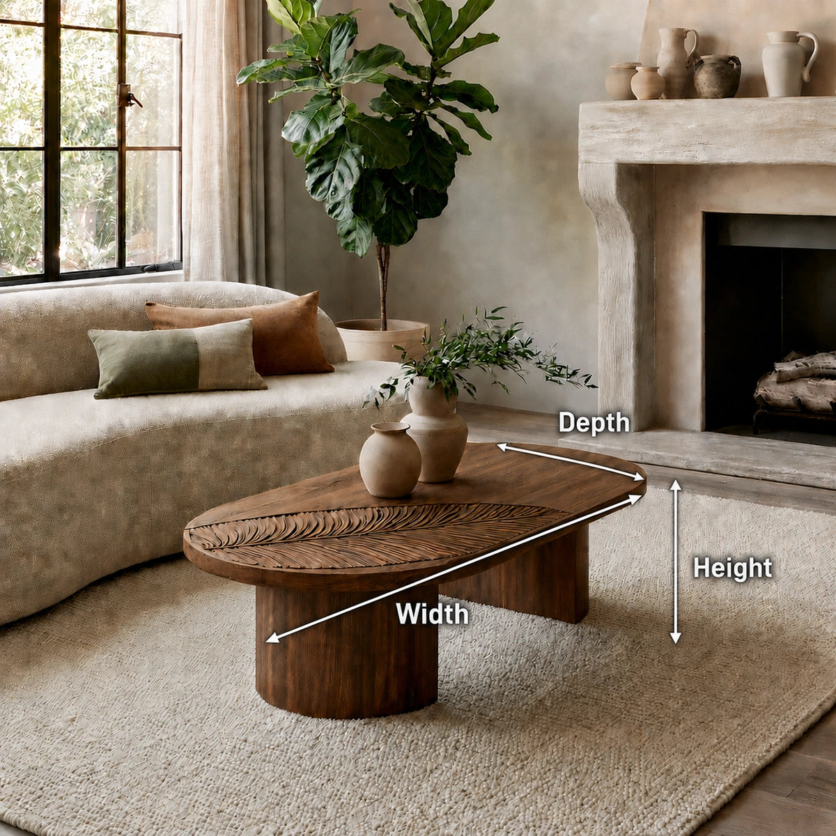 Handcrafted Solid Walnut Oval Coffee Table | Leaf Carved Modern Coffee Table for Living Room - Livewoodcraft - 9