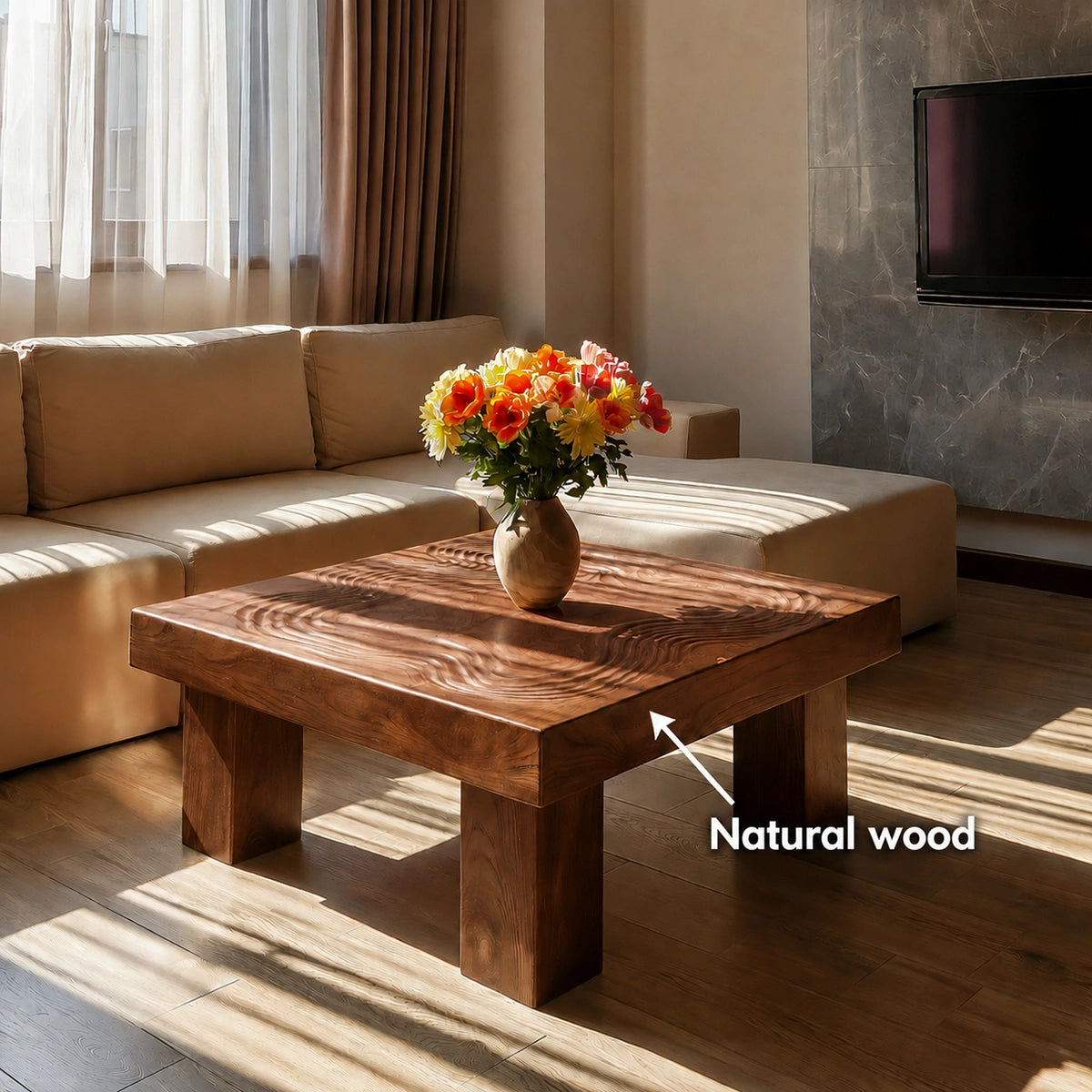 Handcrafted Solid Walnut Square Coffee Table | Sculpted Wood Grain Modern Living Room Table - Livewoodcraft - 10