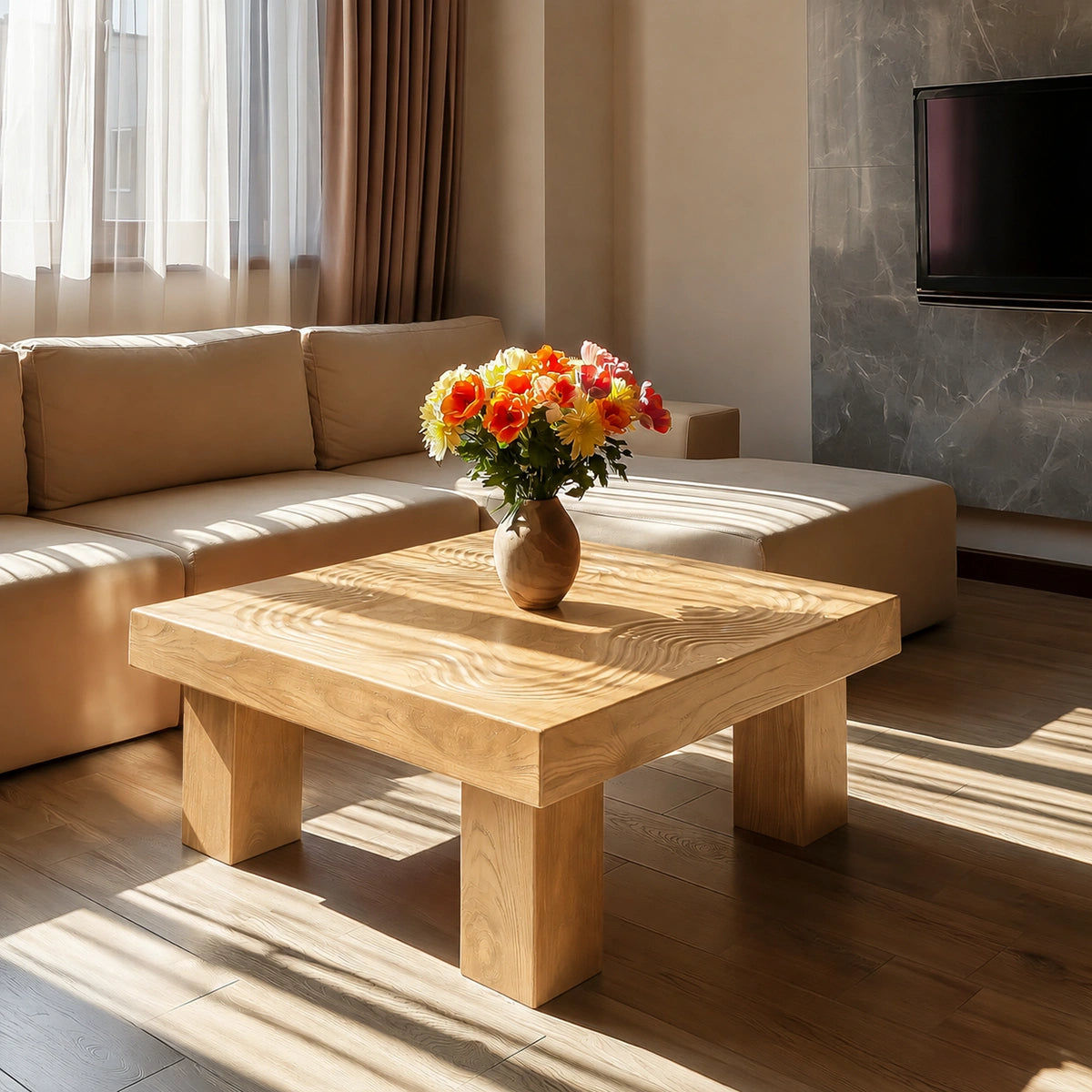 Handcrafted Solid Walnut Square Coffee Table | Sculpted Wood Grain Modern Living Room Table - Livewoodcraft - 3