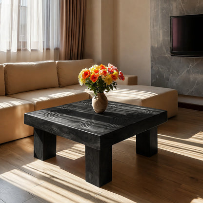 Handcrafted Solid Walnut Square Coffee Table | Sculpted Wood Grain Modern Living Room Table - Livewoodcraft - 4