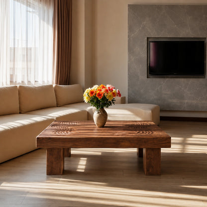 Handcrafted Solid Walnut Square Coffee Table | Sculpted Wood Grain Modern Living Room Table - Livewoodcraft - 6